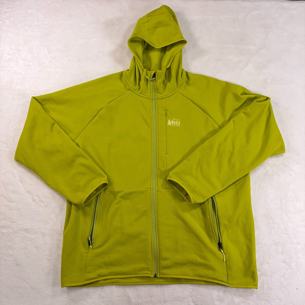 REI Co-op Mens XXL Full Zip Hooded Fleece Jacket Chartreuse Softshell